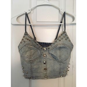 Rue21 Acid Wash Denim Spiked Crop Top